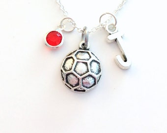 Soccer Ball Necklace, Soccer Jewelry, Silver Charm Pendant Gift for Teenage Girl Teen Sport Football present letter birthstone team Boy Lady