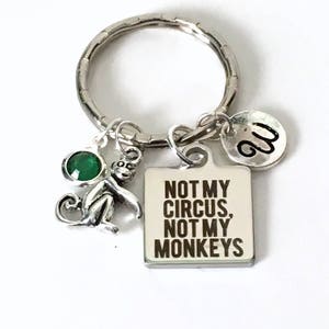 Gift for Boss Gift, Not my Circus, Not my Monkeys Keychain, Funny Coworker Gift Personalized Keyring Custom Key Chain letter initial her him image 1