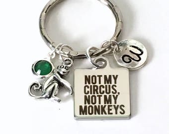 Gift for Boss Gift, Not my Circus, Not my Monkeys Keychain, Funny Coworker Gift Personalized Keyring Custom Key Chain letter initial her him