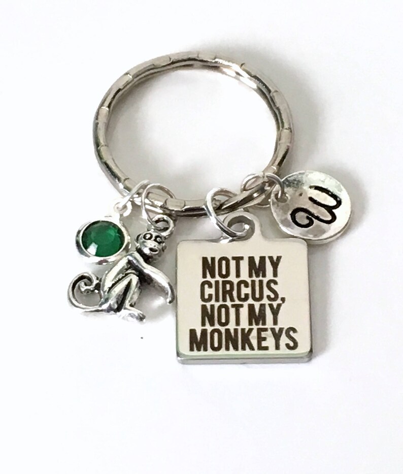 Gift for Boss Gift, Not my Circus, Not my Monkeys Keychain, Funny Coworker Gift Personalized Keyring Custom Key Chain letter initial her him image 1