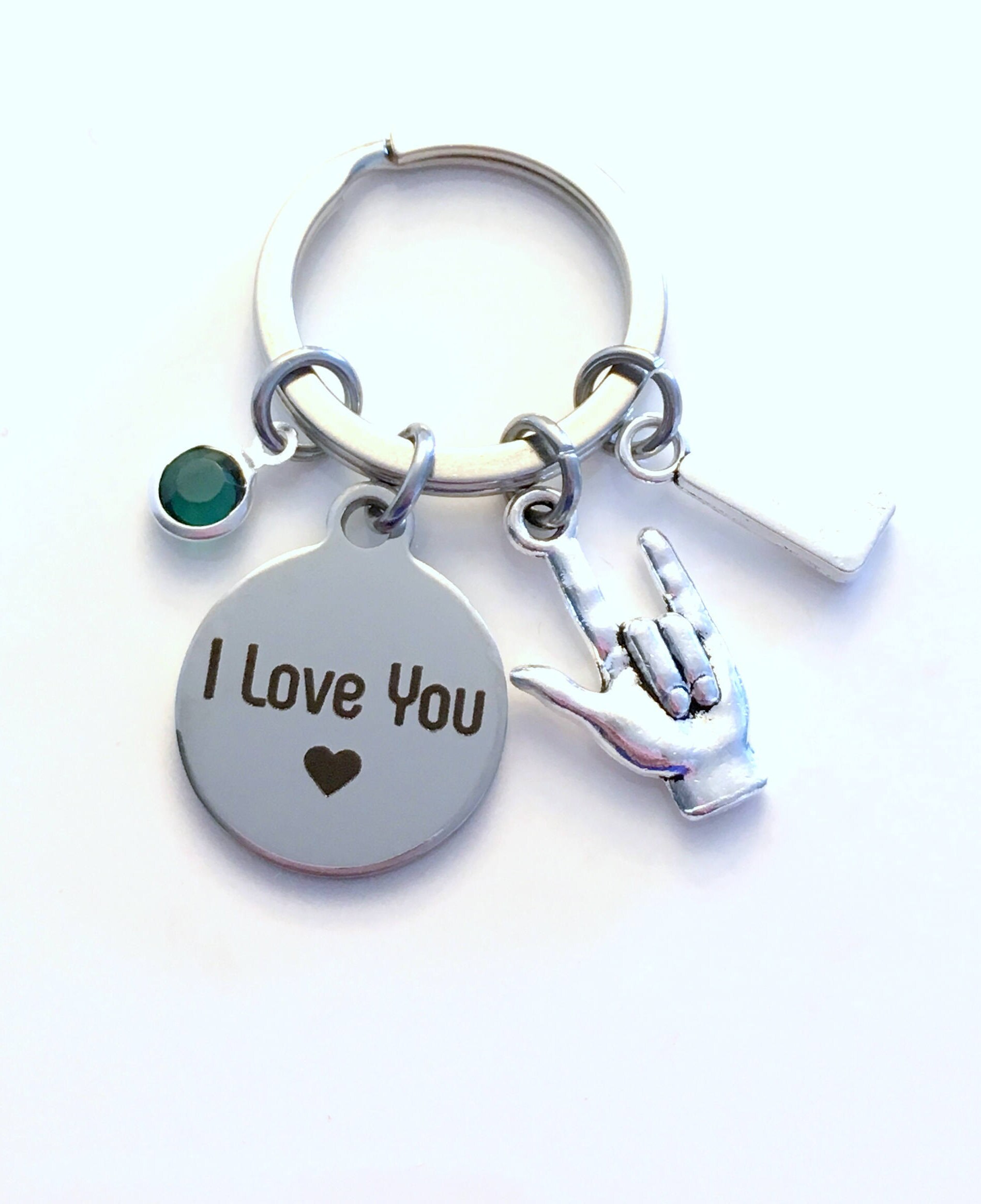 I Love You Keychain Gift For Daughter Sign Language Key Chain Hand Symbol Luv U Jewelry Initial Birthstone Letter Mom Son Niece Girlfriend