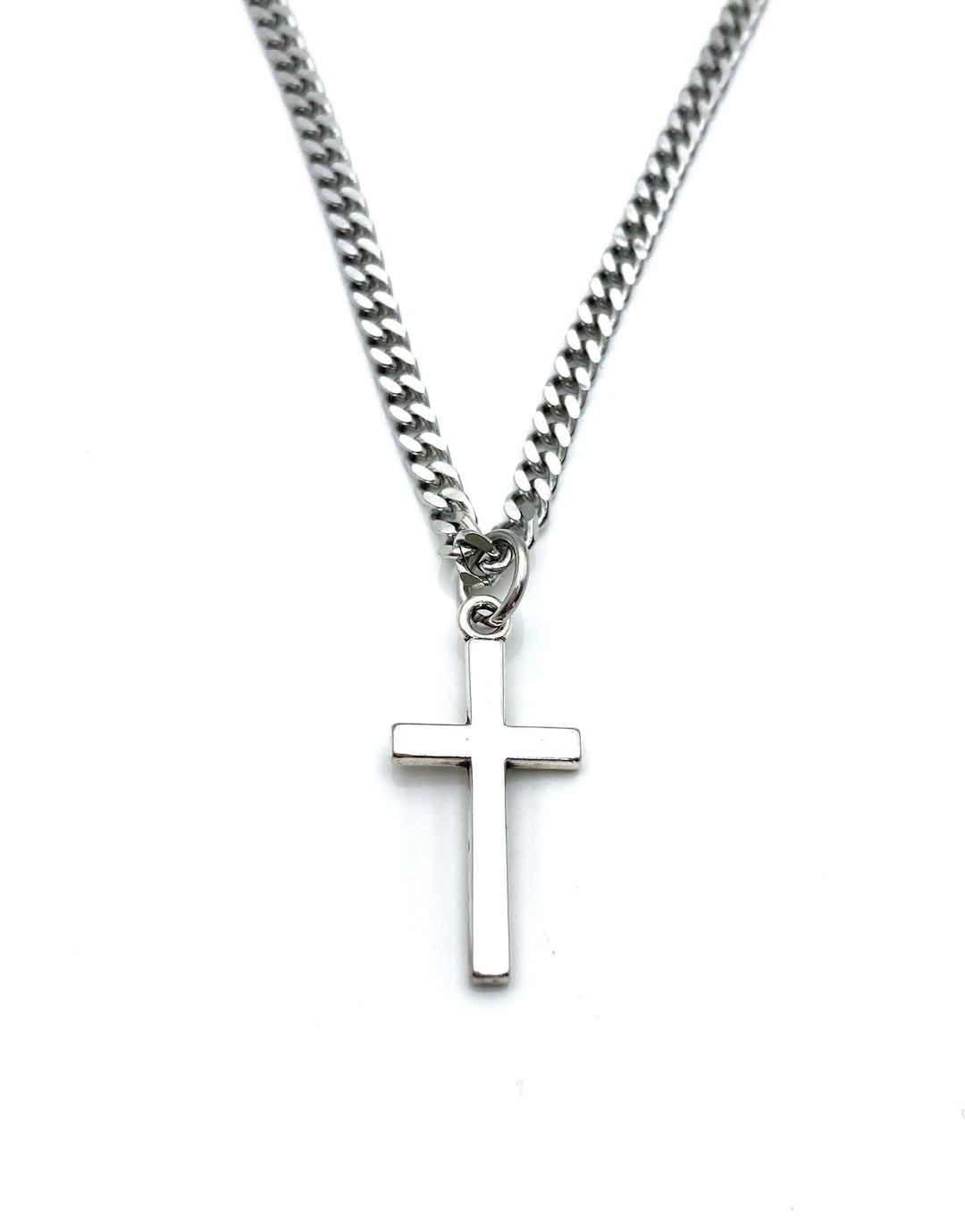 Cross Necklace for Man, 3mm Stainless Steel Curb Chain Won't Tarnish