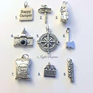 Camping Charm, Add on to any of my listings, 1 single Pendant, Happy Camper, Sign, RV Trailer, Camera, Compass, Potato Chip, Beer, Chocolate image 1