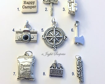 Camping Charm, Add on to any of my listings, 1 single Pendant, Happy Camper, Sign, RV Trailer, Camera, Compass, Potato Chip, Beer, Chocolate
