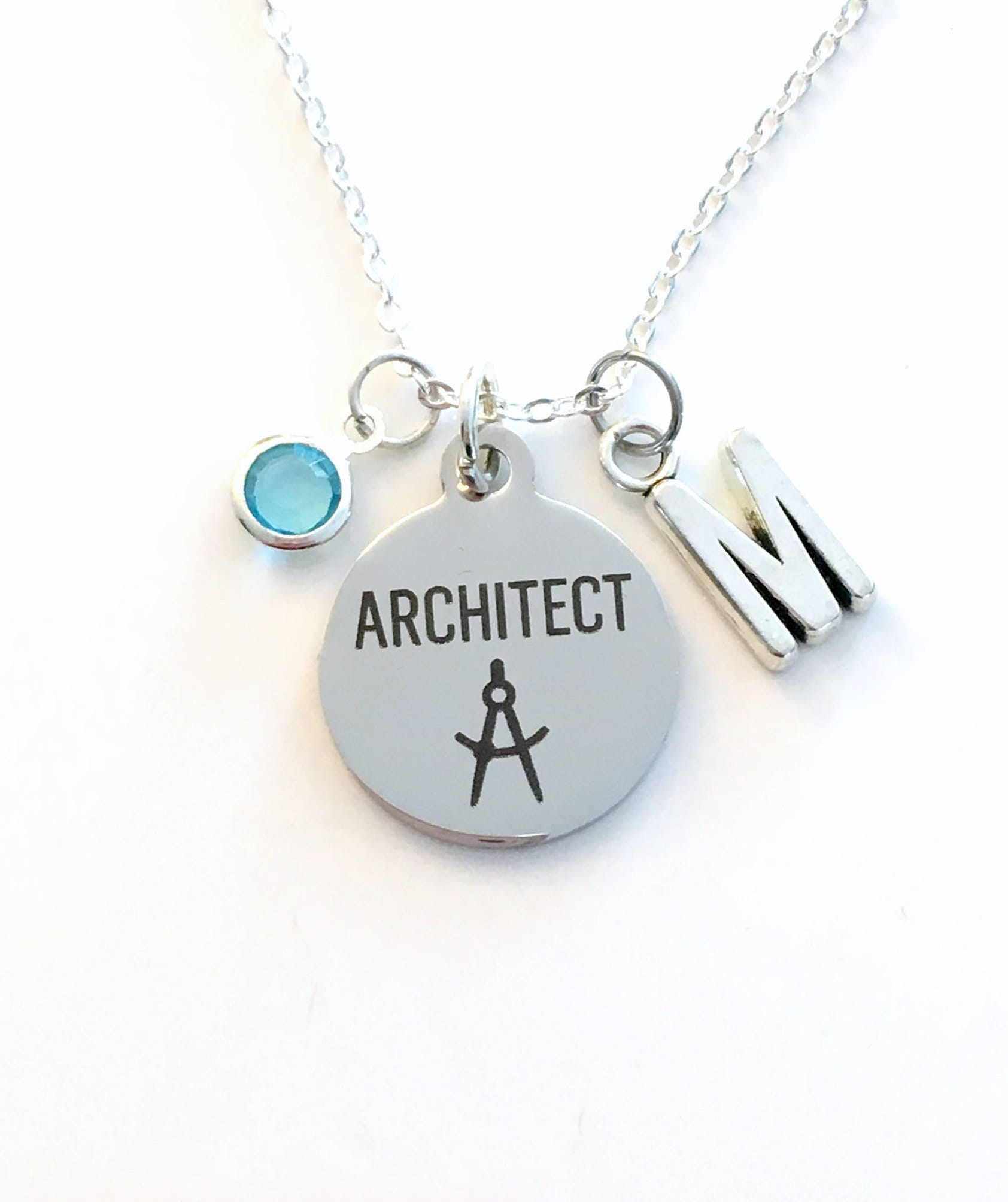 Adoption Necklace Initial Letter Birthstone Silver Charm Pendant Customized Jewelry Gift