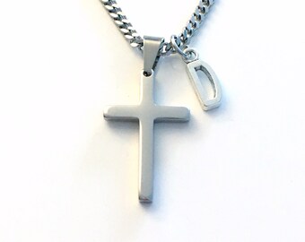 Stainless Steel Cross Necklace for Men or Women / 3mm Curb Chain / Girlfriend Jewelry / Religious Gift for Man, Dad, Boyfriend, Husband