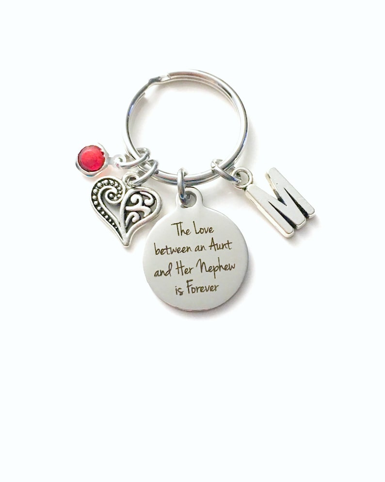 Gift for Aunt KeyChain Nephew Key Chain The love between an Aunt and her nephew is Forever Keyring Jewelry Initial letter present Auntie