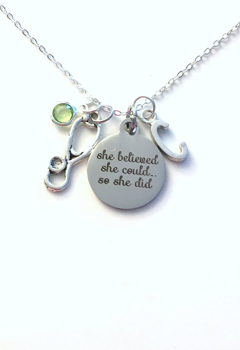 Gift for Nurse Necklace She Believed She could so she did Jewelry Best Selling Item Quote Charm Sterling Silver Vet Medical Stethoscope her
