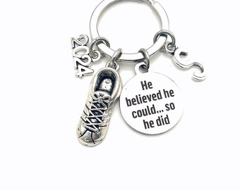 Running Key Chain, 2024 Track Keychain, Gift for Marathon Run Keyring Jewelry Cross Country Runner Sneaker He believed could so he did can