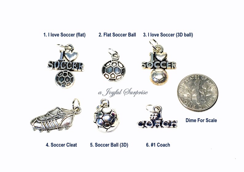 Soccer Charm, Your choice Soccer Ball, Cleat, I love Soccer, 1 Coach, Football Cleat Pendant 1 Silver Soccer Charm Add on or Separate image 1