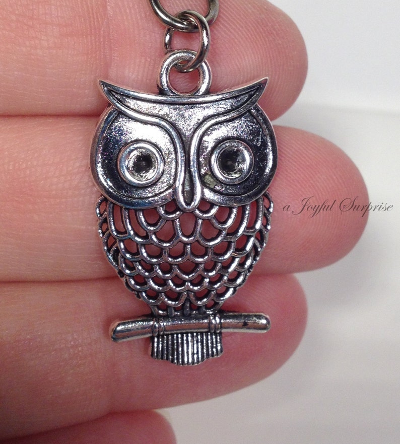 Owl Keyring, Owl Key Chain, Silver Bird Charm Jewelry, Teacher Keychain, Personalized Gifts for professor birthday present Christmas her him image 2