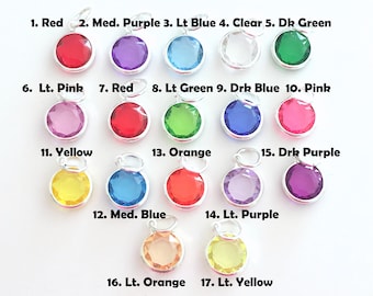 Agregue un colgante redondo de color de 10 mm a cualquier listado, cristal acrílico de 12 mm, colgante de piedra de nacimiento, dije de piedra de nacimiento rojo azul morado amarillo verde