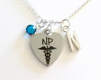 NP Necklace, Gift for Nurse Practitioner Jewelry Charm Graduation Personalized Initial Birthstone birthday Christmas present Nursing her him