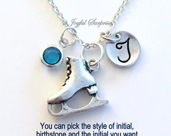 Figure Skate Necklace, Skating Jewelry Gift for Skater Mom Initial Birthstone Teenage Girl Teen Coach birthday Christmas present Thank you