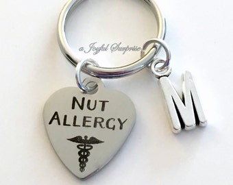 Nut Allergy KeyChain, Medical Alert Keyring Gift for Peanut Reaction Warning Key Chain initial personalized custom charm man men boy girl