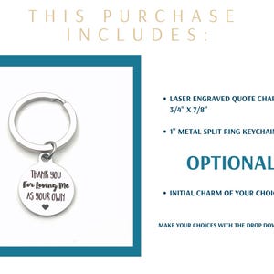Step Dad Gift, Thank you for loving me as your own KeyChain, Gift for Guardian Keyring, Foster Parents Key chain, letter Birthday present us image 2
