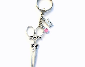 Scissors Keychain, Seamstress Key Chain, Gift for Hair Dresser, Salon Stylist's KeyRing Hairdresser initial birthstone Personalized designer