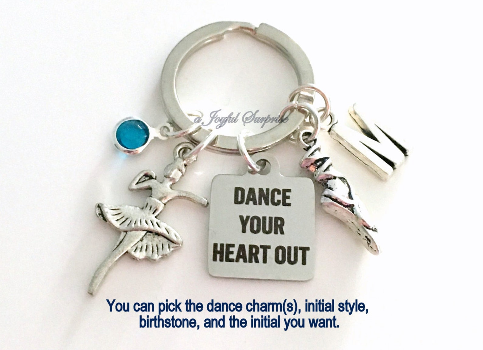 ballet dance keychain, ballerina key chain silver slipper shoe dancer keyring dancing gift jewelry charm dance your heart out cu