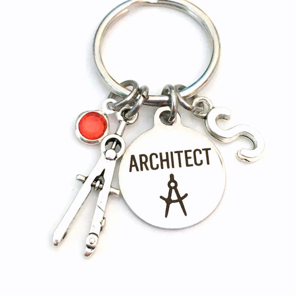 Cadeau pour architecte porte-clés, étudiant en technologie d'architecture, porte-clés d'architecture lettre initiale cadeau pierre de naissance hommes femmes