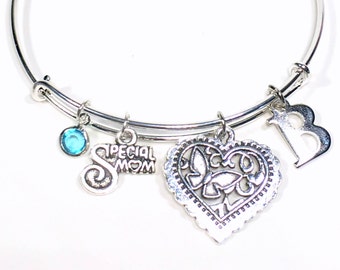 Mom Charm Bracelet, Gift for Step Mom Gift, Silver Bangle Mother's Day Mother in Law Jewelry, Birthday Present Christmas Guardian Parent
