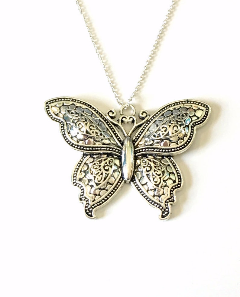 Large Butterfly Necklace Butter Fly Statement Jewelry Silver - Etsy