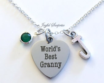 World's Best Granny Necklace, Granny Jewelry, Grandmother Gift for Granny charm Initial Birthstone present stainless steel engraved custom