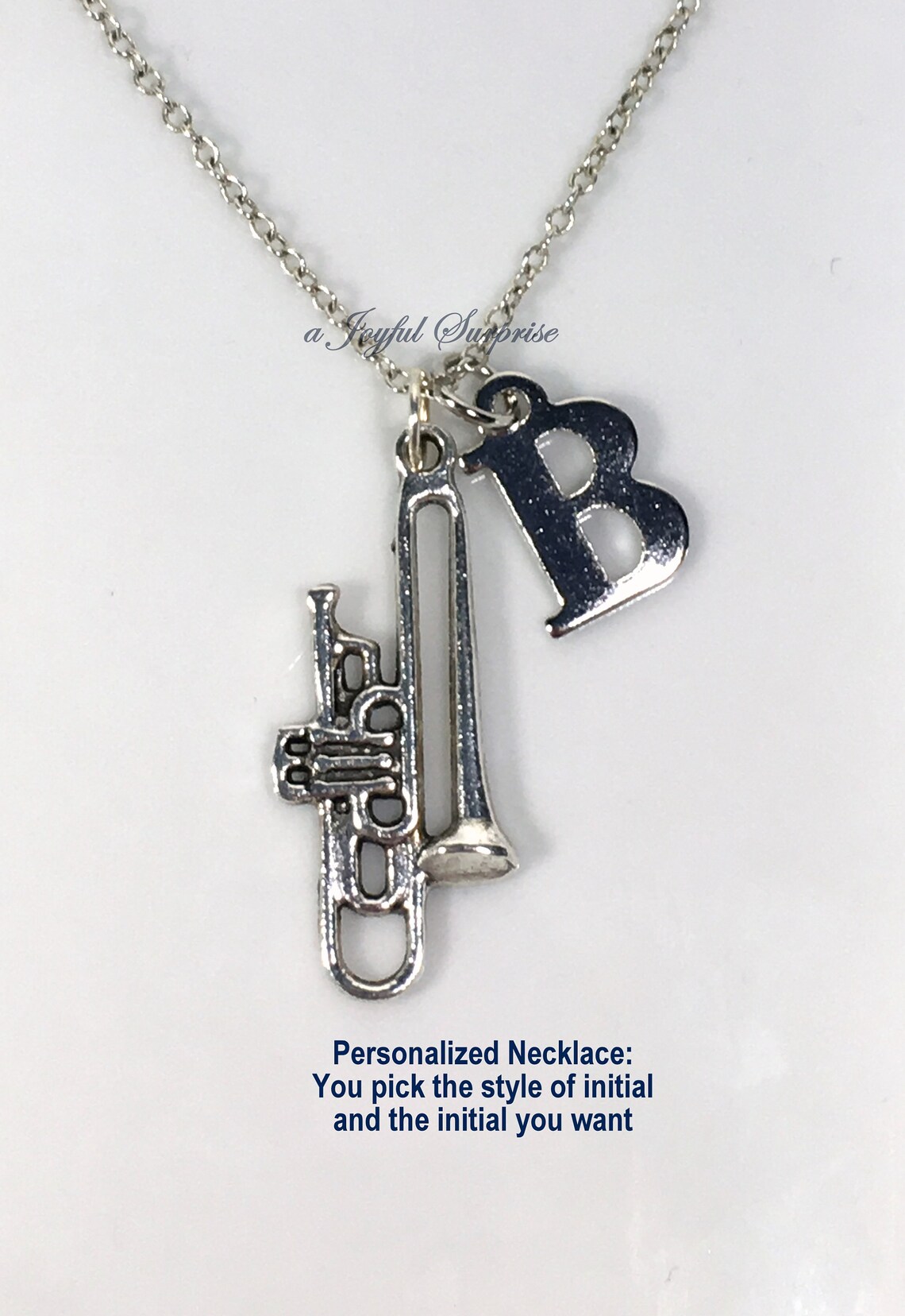 Personalized Trombone Necklace Silver Trombone Pendant Etsy