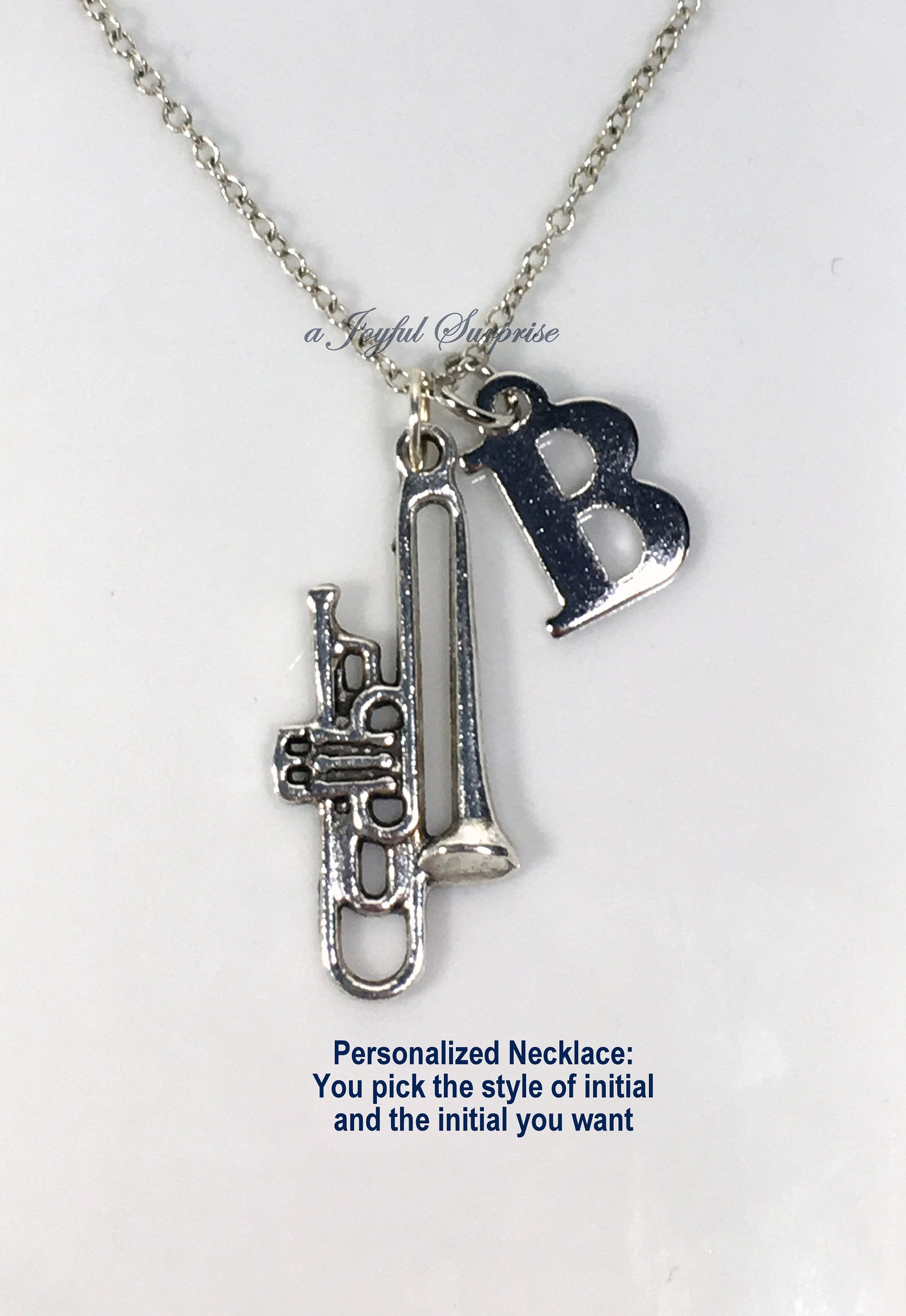 Personalized Trombone Necklace Silver Trombone Pendant Etsy