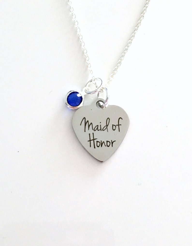 Maid of Honor Necklace Silver Bridal Party Jewelry Gift