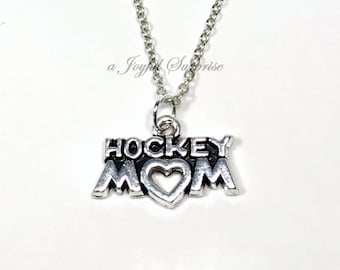 Ice Hockey Mom Necklace / Hockey Mom's Jewelry / Gifts for Hockey Present / Silver Hockey Mom Charm / Mother's Day Present / Goalie player