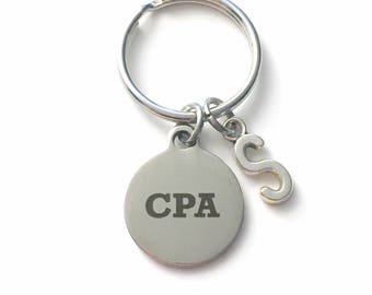 CPA Keychain, Chartered Professional Accountant Present, key chain Gift for Accounting Graduation Keyring with Initial letter Man women him