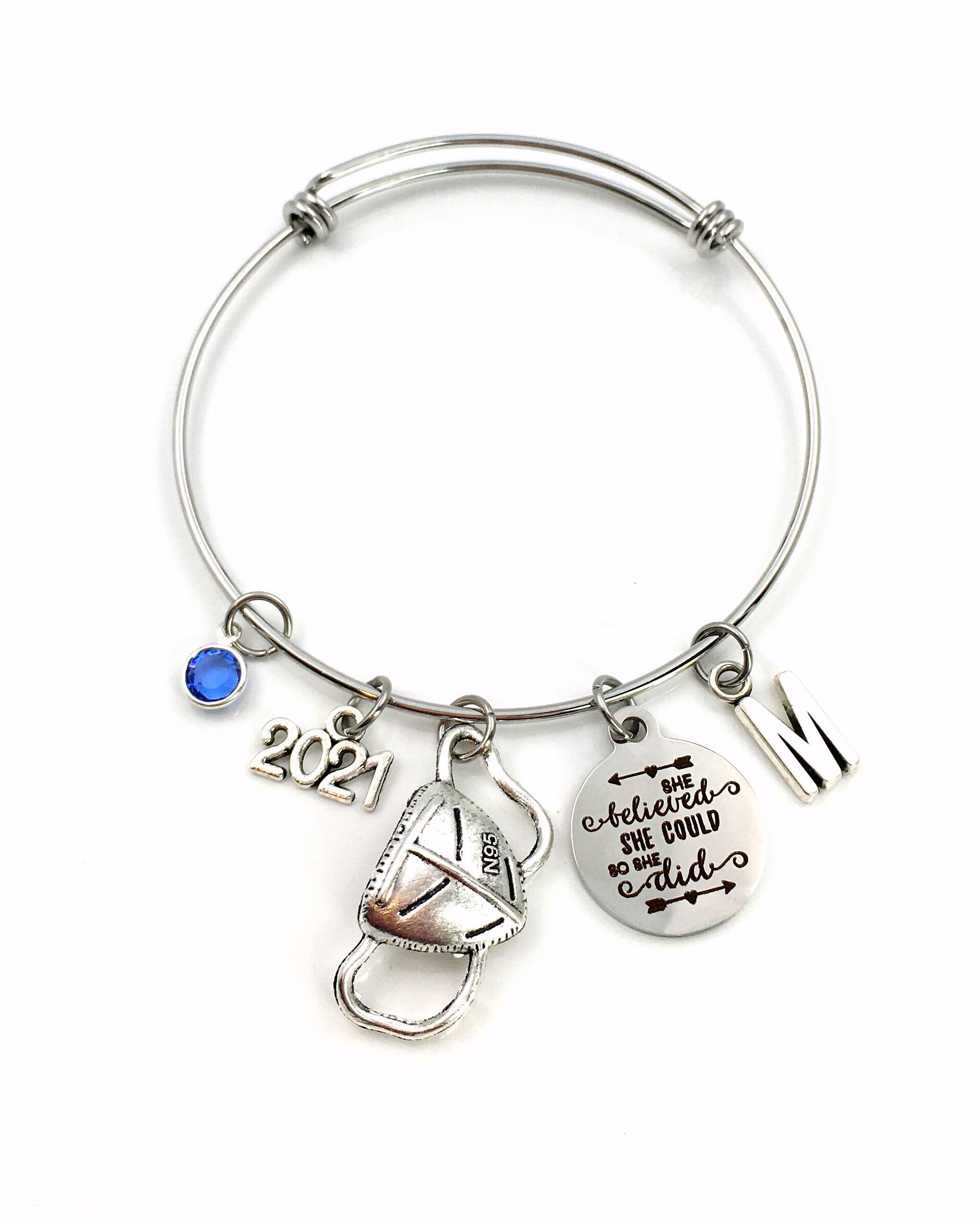 21 Graduation Gift For Medical Student Jewelry Quarantine Replica Mask Charm Bracelet She Believed She Could So She Did Present Covid19