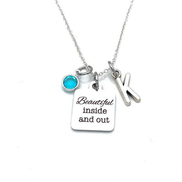 Teenage Girl Gifts, 16" Beautiful Inside and Out Necklace, Gift for Teen Daughter Jewelry, Initial Swarovski Birthstone, Christmas present