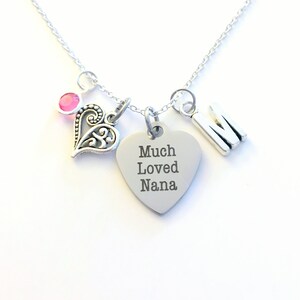 Collar de Nana muy querido, joyería de Nana, regalo de abuela para Nana, dije de piedra de nacimiento inicial, regalo de Navidad, acero inoxidable grabado personalizado