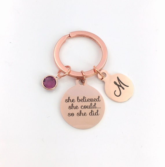 Portachiavi Ispirazionale JETTOP 'She Believed She Could So She Did' - Regalo Donne In Argento - 3