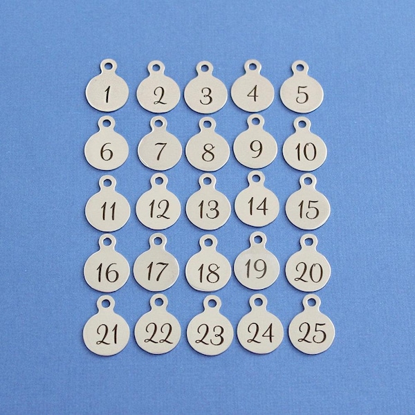 Add a Number Charm / 1/2" x 3/4" Stainless Steel Numeral / Jersey # / 1 2 3 4 5 6 7 8 9 10 11 12 13 14 15 16 17 18 19 20 21 22 23 24 25