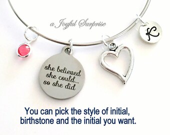 She believed she could so she did Bracelet, Job Promotion Gift, She believed Jewelry, Silver Bangle, Graduation Gift Proud Achievement Award