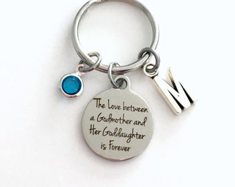 The Love between a Godmother and a Goddaughter is Forever Keychain, Godmom Gift Key Chain from Birthstone Initial Birthday Present Jewelry