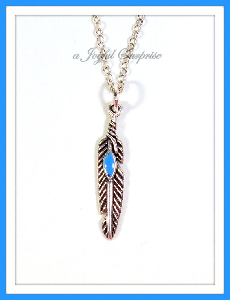 Silver Animal Gift for Birdwatcher Dainty Blue Charm Native American symbol men women her pewter Feather Necklace Peafowl Feather Jewelry