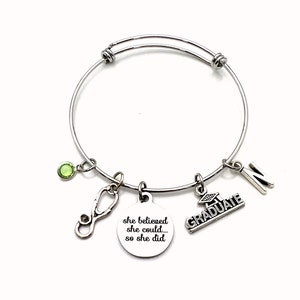 Medical School Graduation Bracelet, Jewelry Gift for RN, LPN, Paramedic, Vet Student Nurse, Dr, She believed she could so she did her can image 4