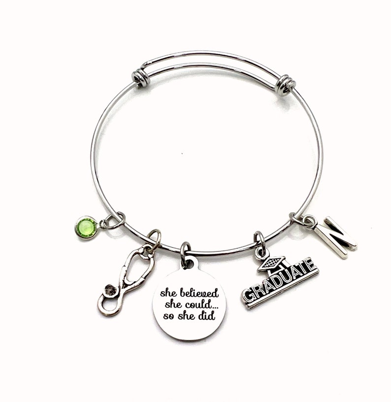 Medical School Graduation Bracelet, Jewelry Gift for RN, LPN, Paramedic, Vet Student Nurse, Dr, She believed she could so she did her can image 4