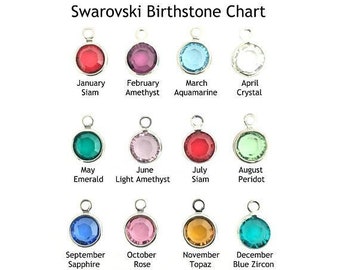 Birthstone Charm, Silver Plated Swarovski 6mm Crystal Channel, January February March April June July August September October December add