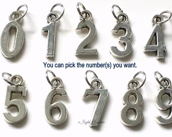 Add on a number charm 1/2&quot; x 1/4&quot; Numeric Charm Pendant 1 2 3 4 5 6 7 8 9 10 21 16 40 50 13 19 Sports Jersey number Hockey Baseball Athlete