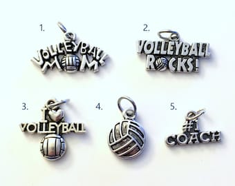 Volleyball Charm, Add on to any of my listings 1 single Pendant, Silver I love Volleyball Mom Volley Ball Rocks coach Pendant Pewter Charms