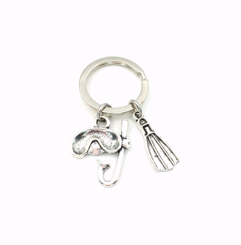 Scuba Diver's Key Chain, Snorkeling KeyChain Diver Keyring, Diving Instructor Gift birthday present Christmas Water Fin Charm Snorkel Mask image 1