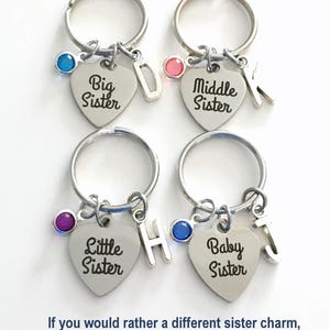 Gift for Big Sister Keychain, Sibling Key Chain, Sister Keyring, Brother available too, middle little baby Sis, Matching Present, Wedding image 5