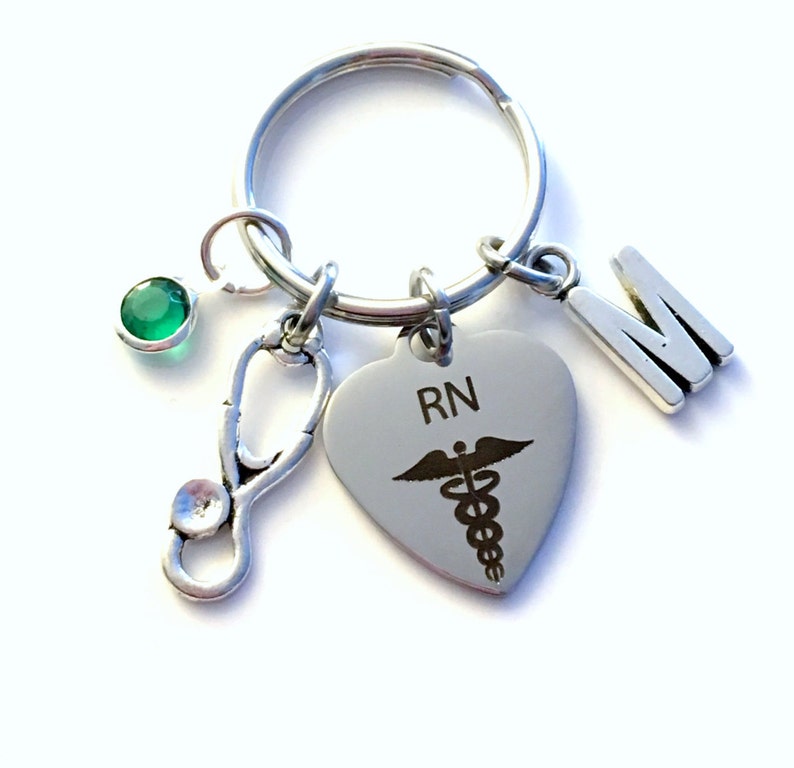 thumbnail image 2 of RN Nursing Caduceus Keychain Purse Charm Tassel Silver Nurse Graduation Gift 2 of 11