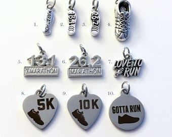 Marathon Charm Add on to listings single Pendant Silver Running Sneaker, Shoe 10K 5K Gotta Run 26.2 13.1, Love to Run Pewter Small Large