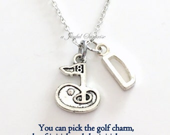 Golf Gift for Men Necklace, Golfer Jewelry Personalized Custom 18th Flag Charm Dad Mom Women Birthday Christmas Present Long Short chain Man