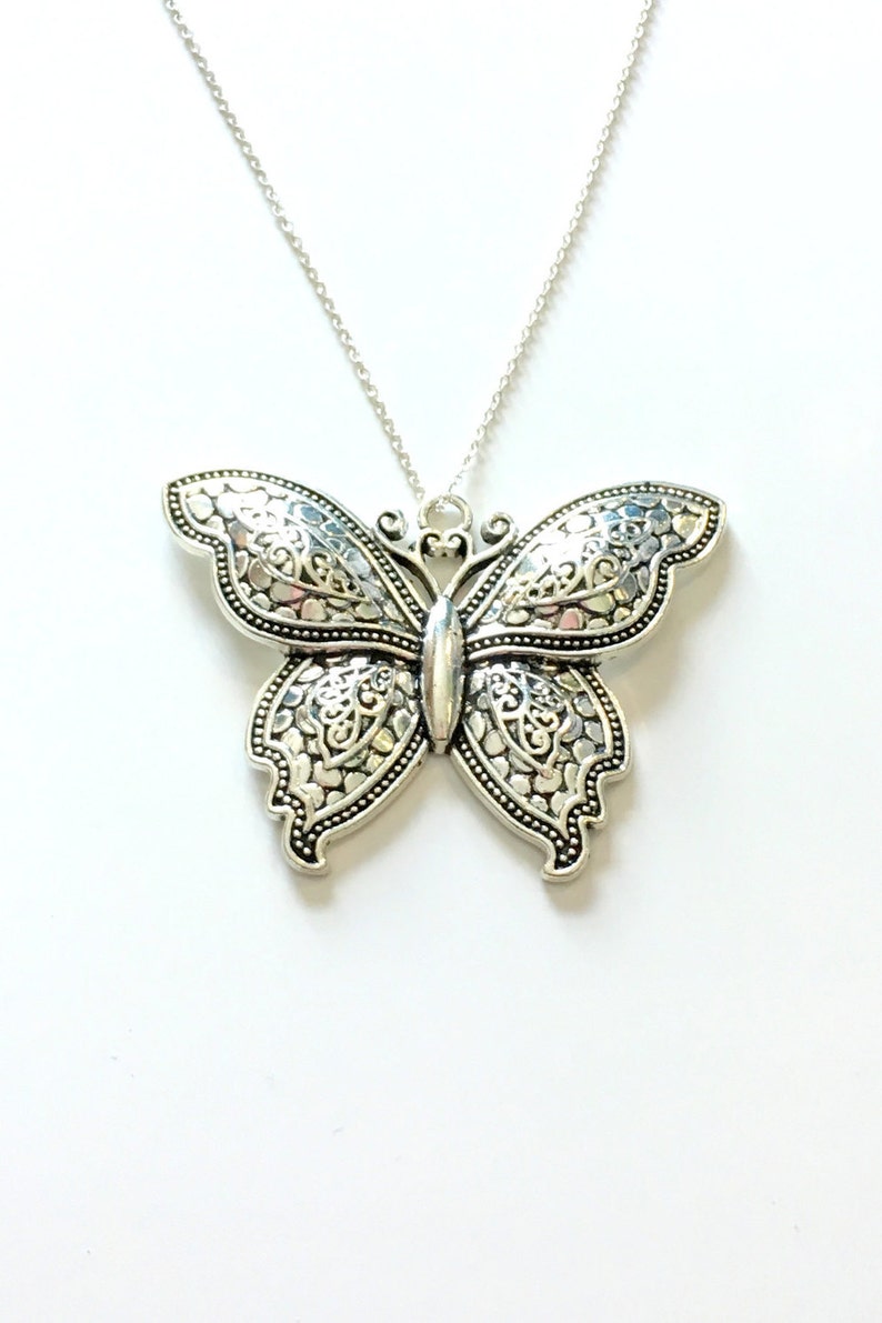 Large Butterfly Necklace Butter Fly Statement Jewelry Silver - Etsy